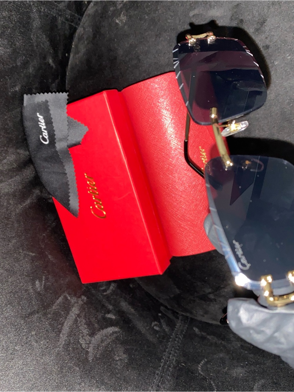 Cartier Rimless Sunglasses with Black Gradient Lenses and Gold Frames